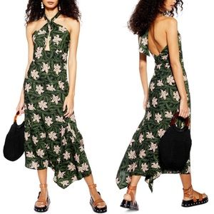 Topshop Hibiscus Halter Midi Dress Floral Size